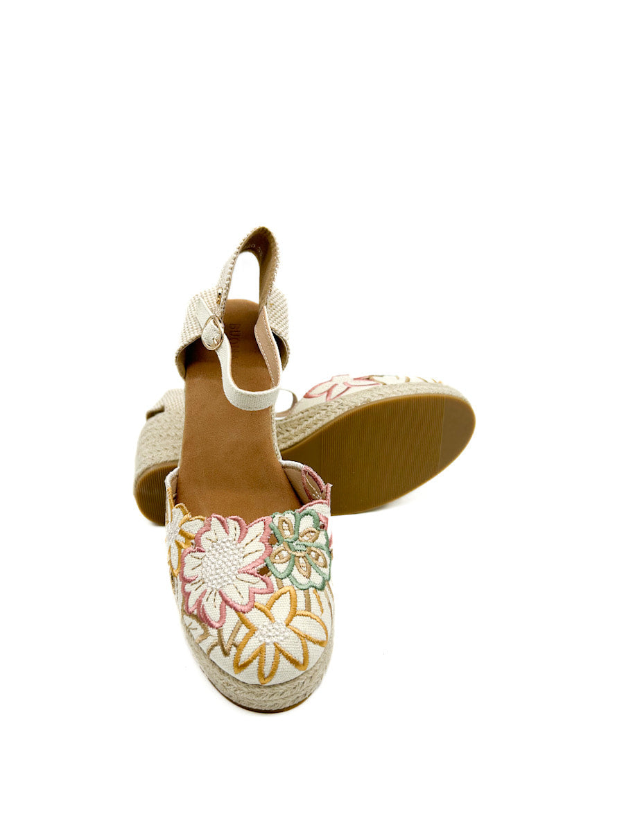 Alpargatas Cuña con Plataforma Bordado Floral