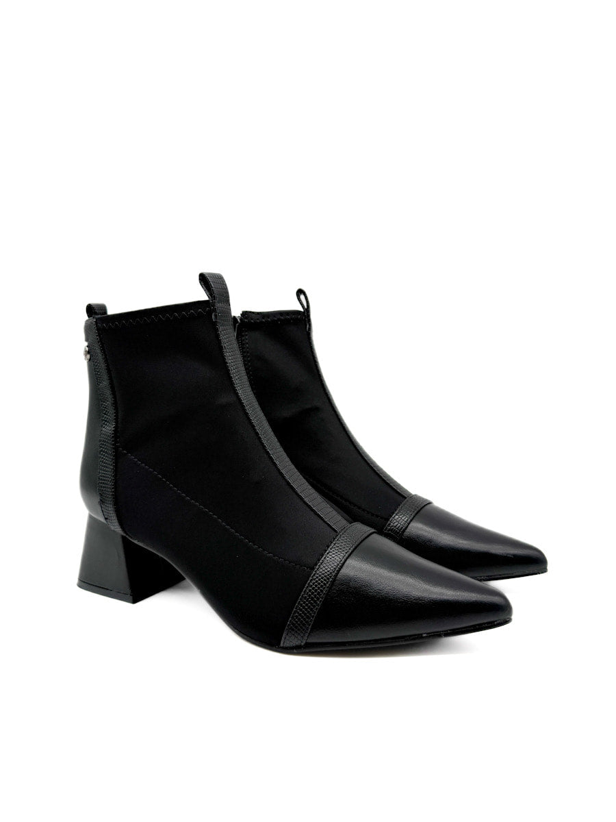 Botín Negra con Tacón Cuadrado y Tejido Elástico