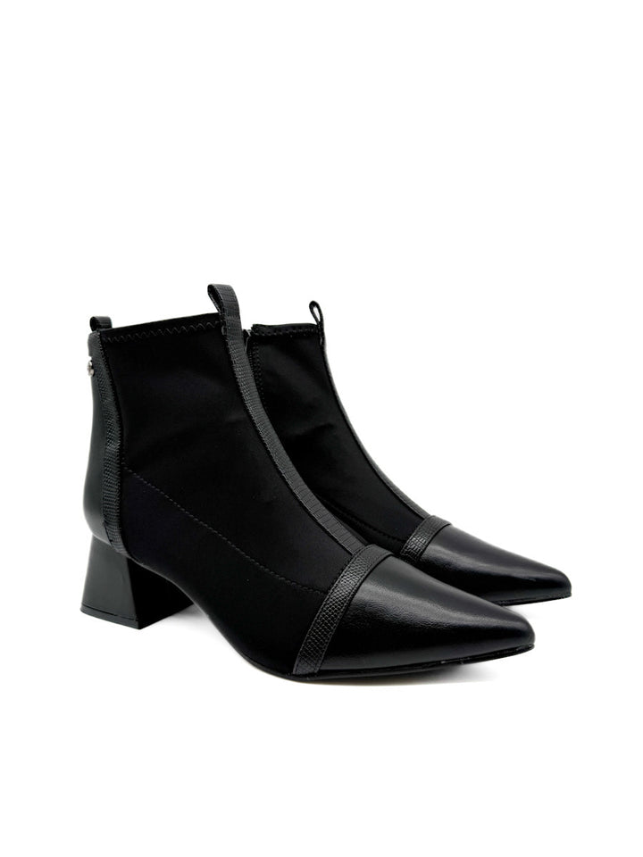 Botín Negra con Tacón Cuadrado y Tejido Elástico