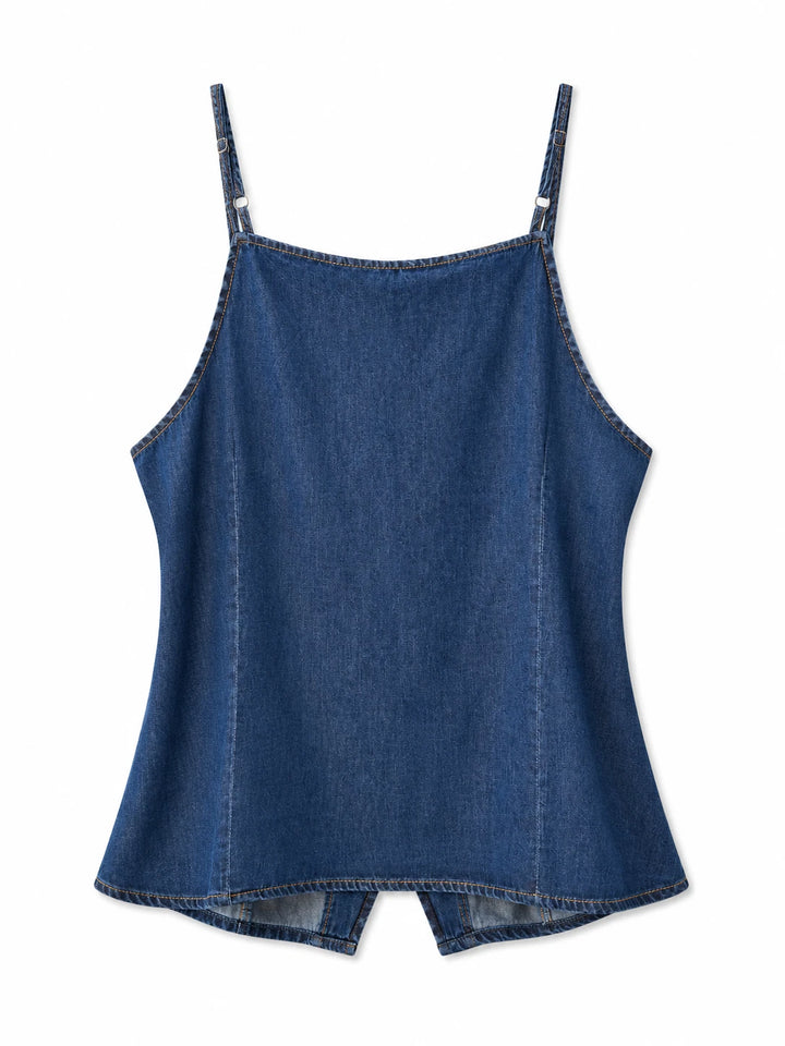 Top Denim de Tirantes Ajustables con Botones Metálicos y Corte Entallado para Mujer
