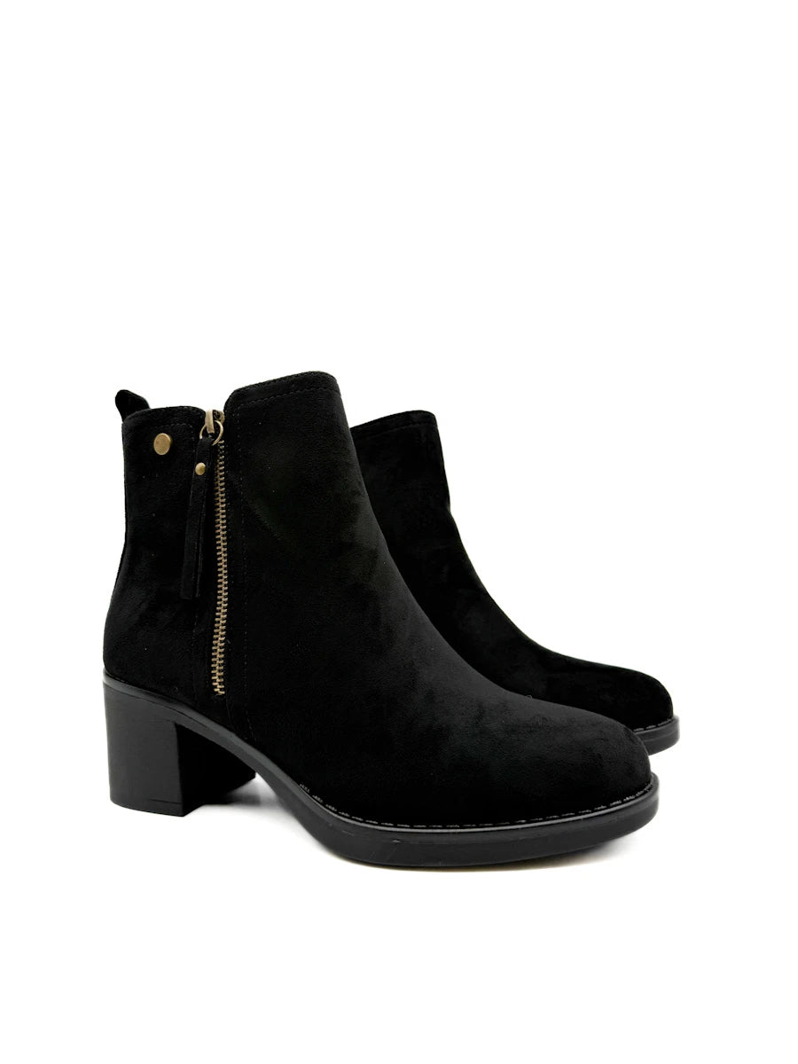 Botines de Ante para Mujer con Tacón Ancho y Cremallera Decorativa