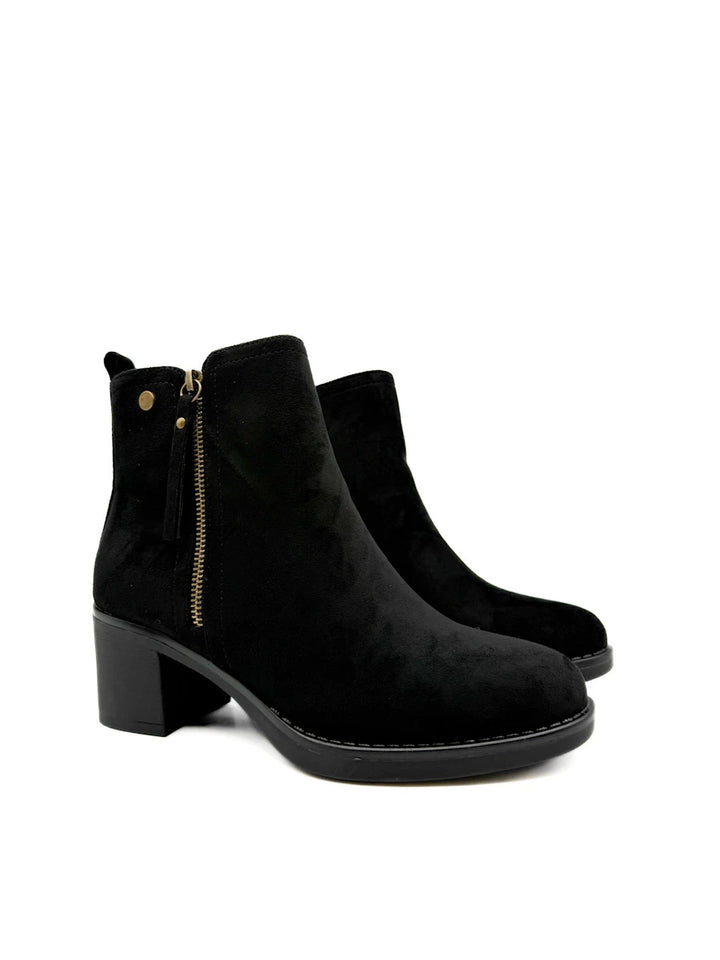 Botines de Ante para Mujer con Tacón Ancho y Cremallera Decorativa