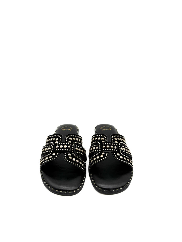 Sandalias Planas Tipo Pala con Tiras en H y Tachuelas Metálicas