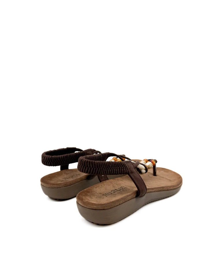 Sandalias Planas Estilo Boho con Cuentas y Tira Elástica - Mujer