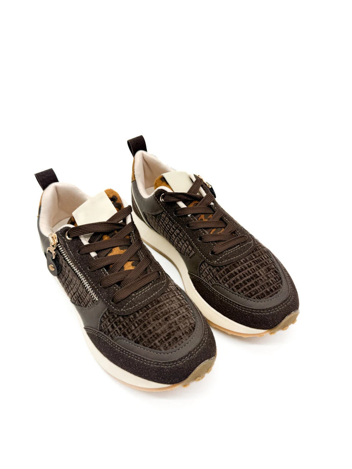 Zapatillas Deportivas de Mujer con Cremallera Decorativa, Pana y Detalle Animal Print