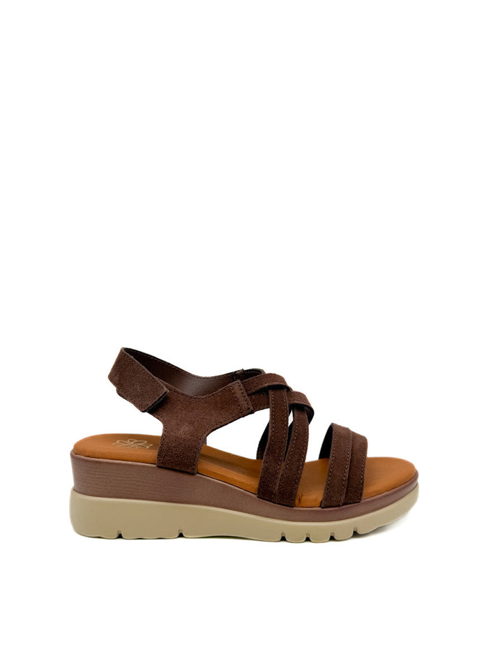 Sandalias Cuña de Piel Cierre Con Velcro