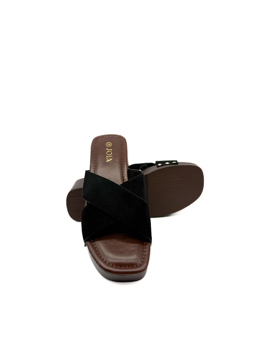 Sandalias Mule Zueco Tiras Cruzadas Antelina Efecto Madera