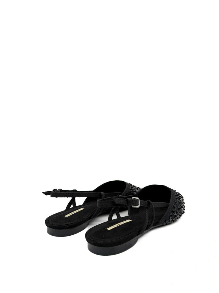 Zapatos destalonados Corina: Punta Fina con Flores y Lentejuelas de Brillo