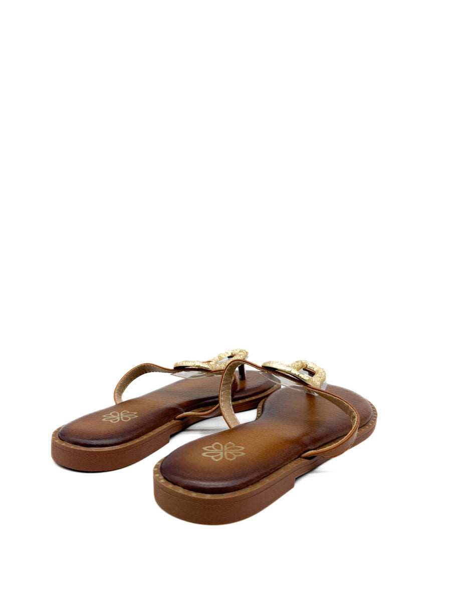 Sandalias Planas con Adorno Dorado Transparente