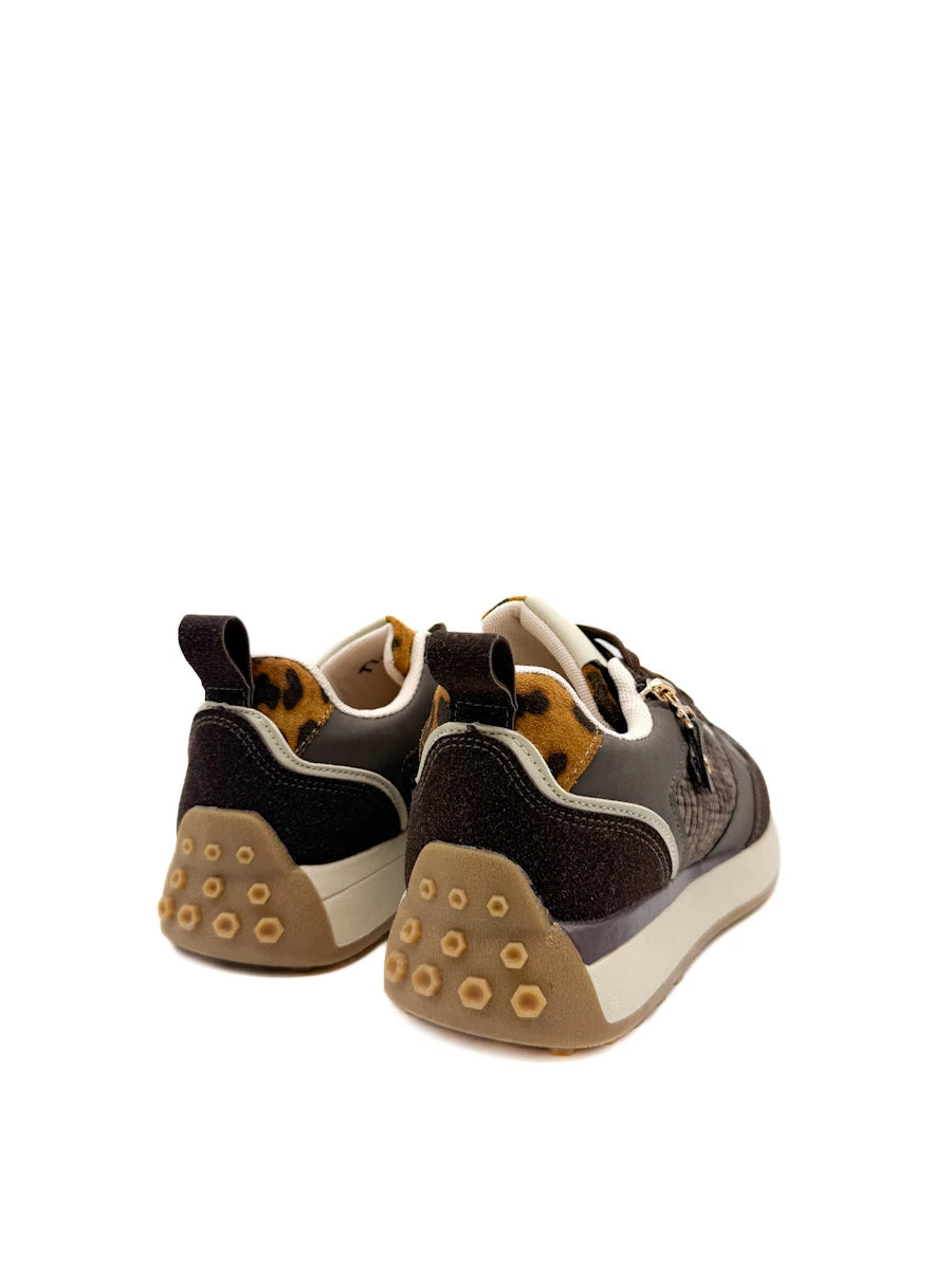 Zapatillas Deportivas de Mujer con Cremallera Decorativa, Pana y Detalle Animal Print