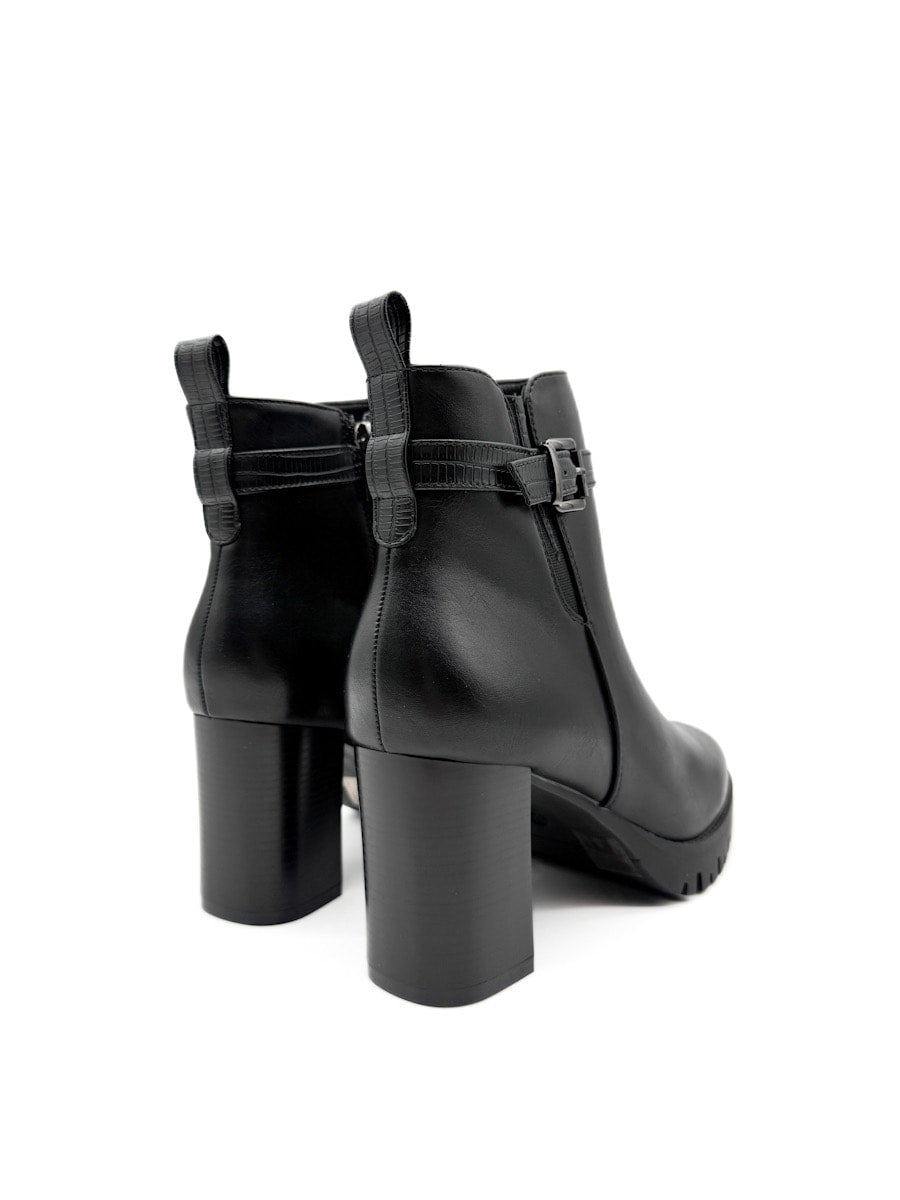 Botines de Cuero Sintético con Tacón Ancho y Suela de Plataforma