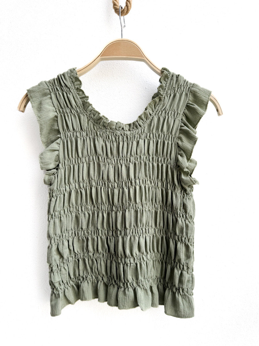 Blusa Sin Mangas Fruncida con Volantes