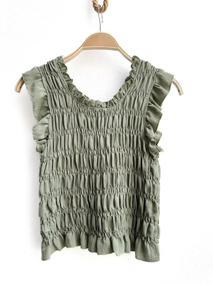 Blusa Sin Mangas Fruncida con Volantes