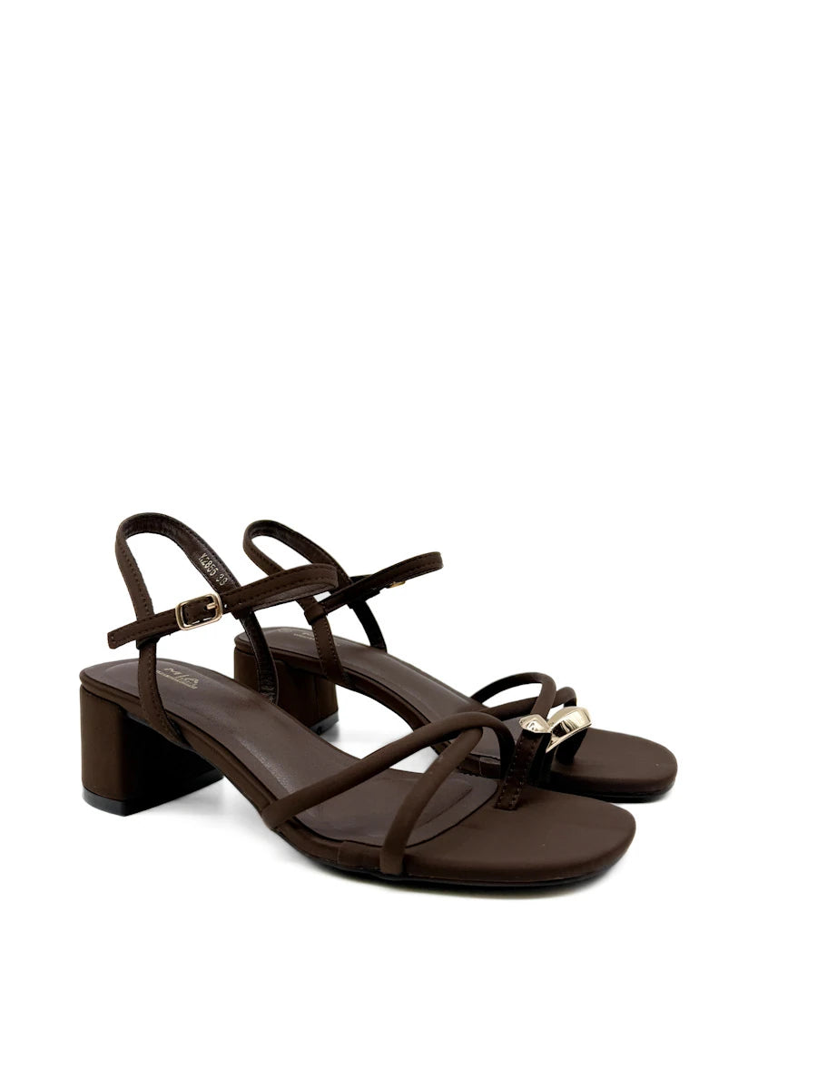 Sandalias de Tacón Bloque con Tiras y Adorno Dorado Orgánico para Mujer