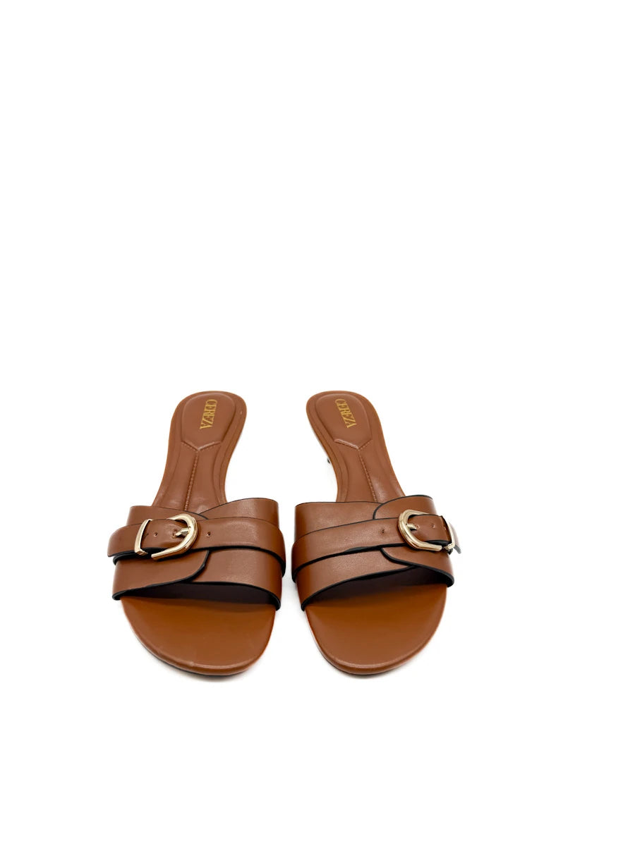 Sandalias Mule Tacón Bajo con Hebilla Dorada