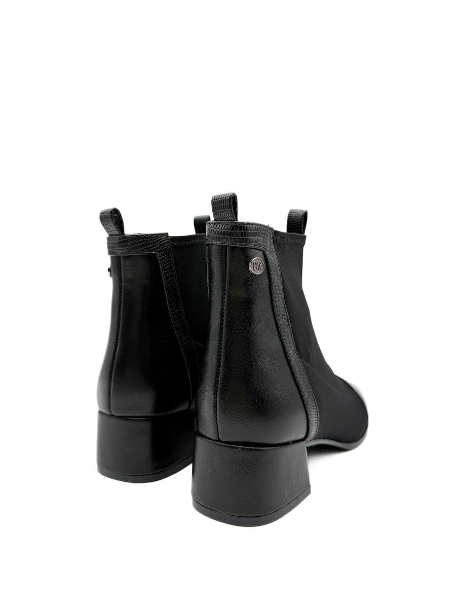 Botines Tacón Cuadrado Negras Texturizadas y Marrones Bicolor