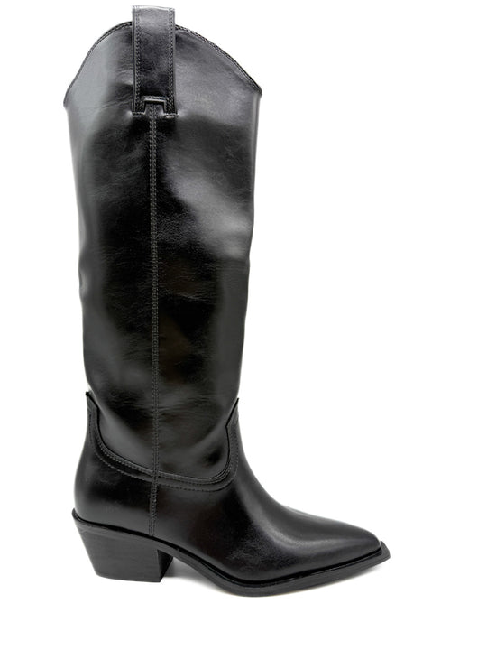 Botas Cowboy Negras de Cuero Sintético Estilo Clásico Negro