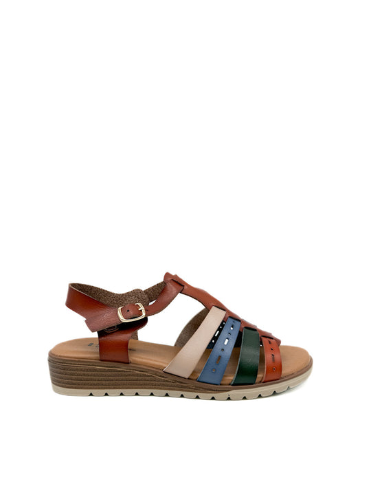Sandalia de Tiras Multicolores Cuero