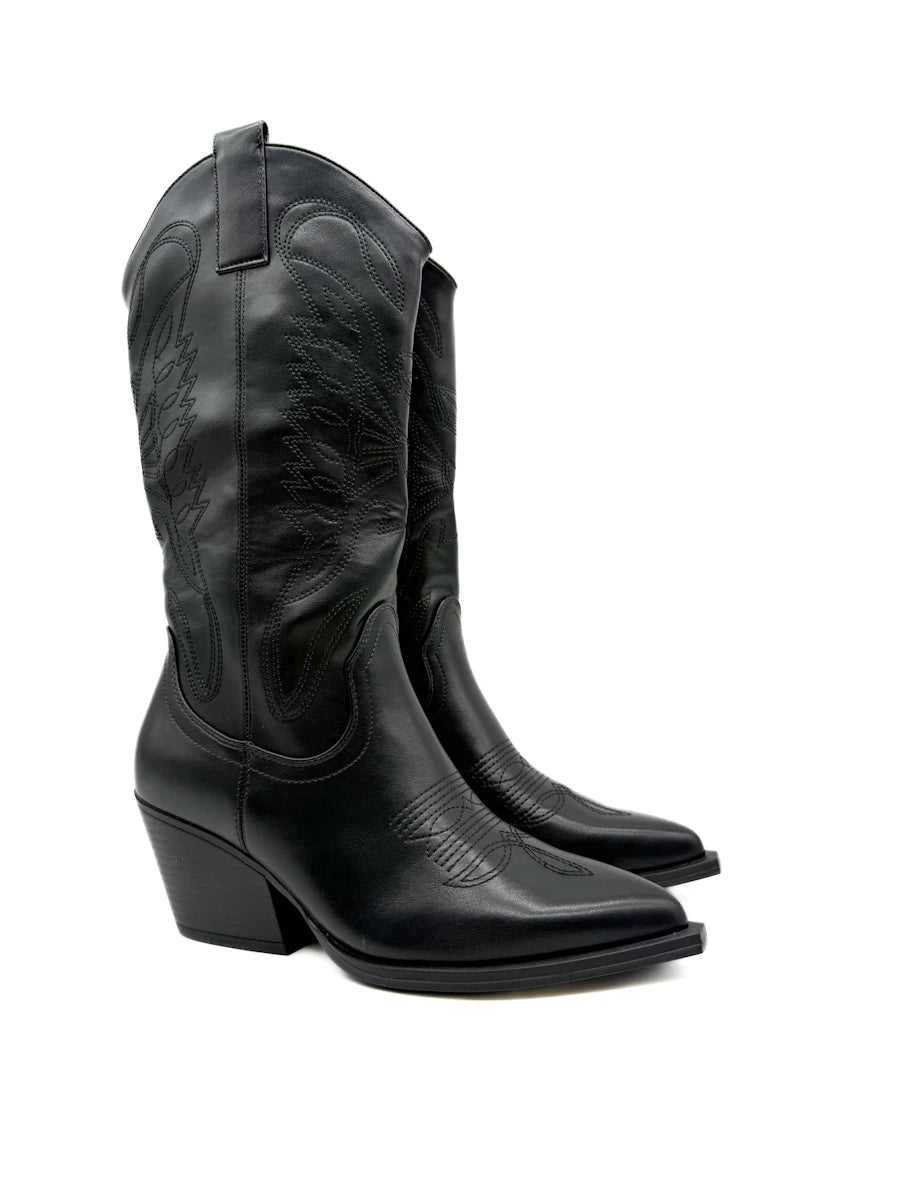 Botas Altas Cowboy de Mujer con Bordados Étnicos y Cremallera