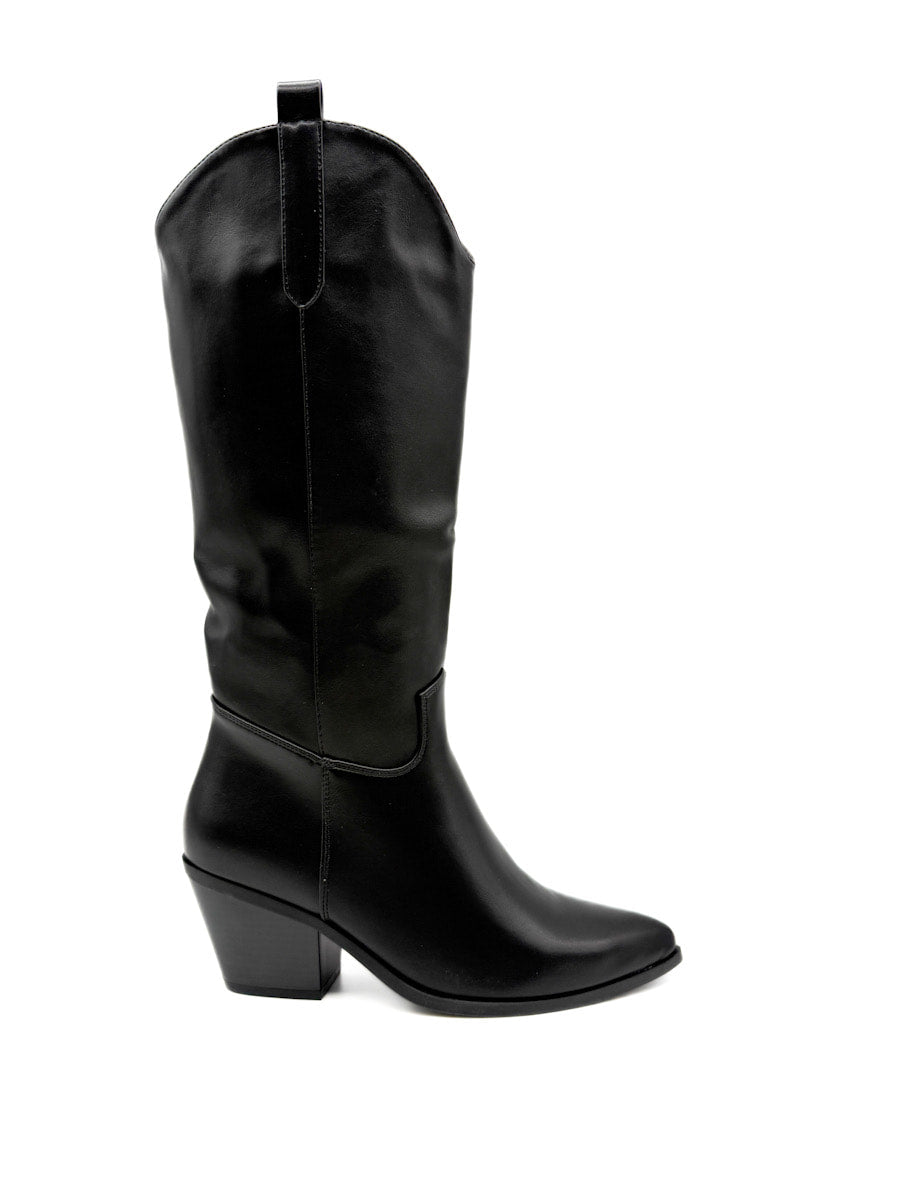 Botas Cowboy Negras de Cuero Sintético Estilo Clásico Negro