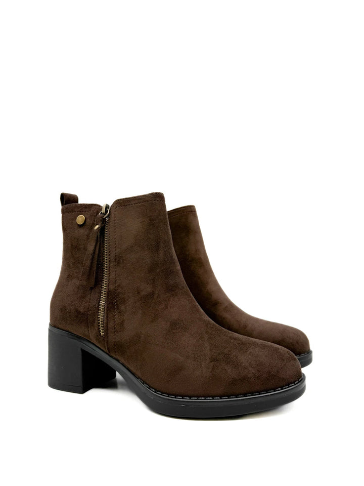 Botines de Ante para Mujer con Tacón Ancho y Cremallera Decorativa