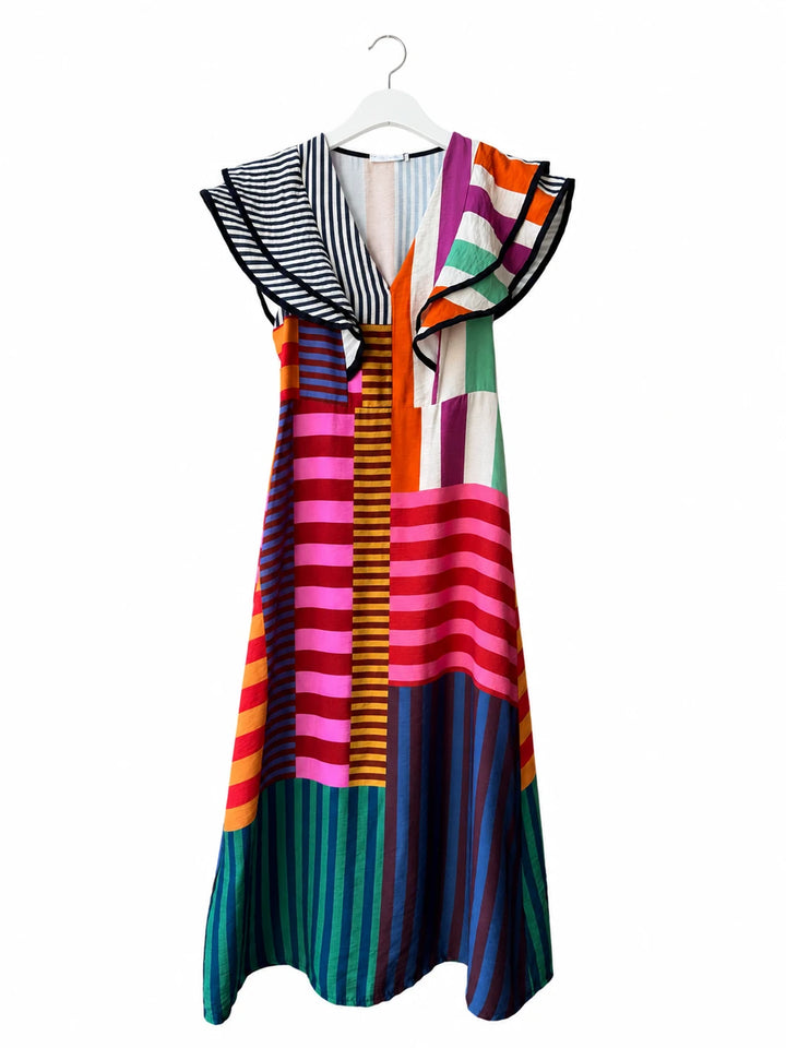Vestido Largo Patchwork de Rayas para Mujer – Elegancia, Comodidad y Color