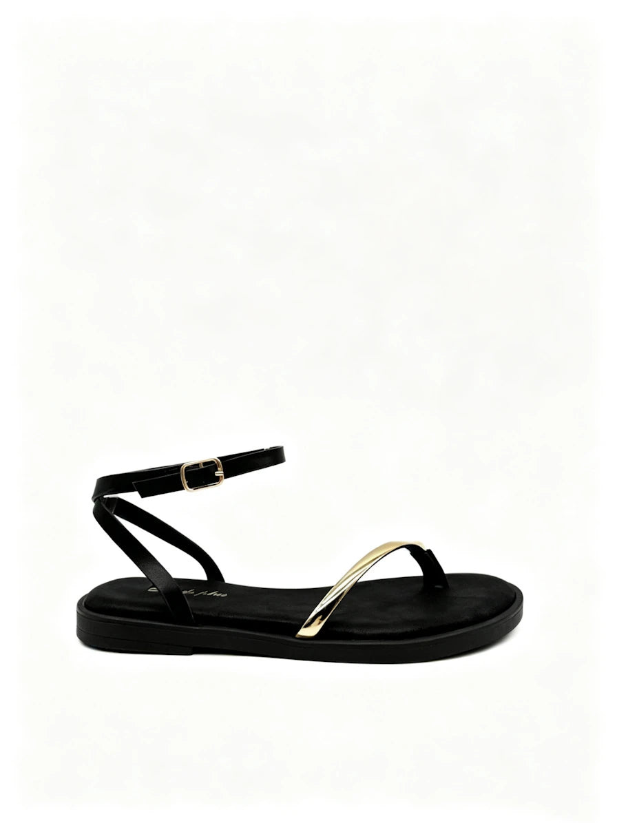 Sandalias de Dedo Confort con Detalle Dorado Flexible