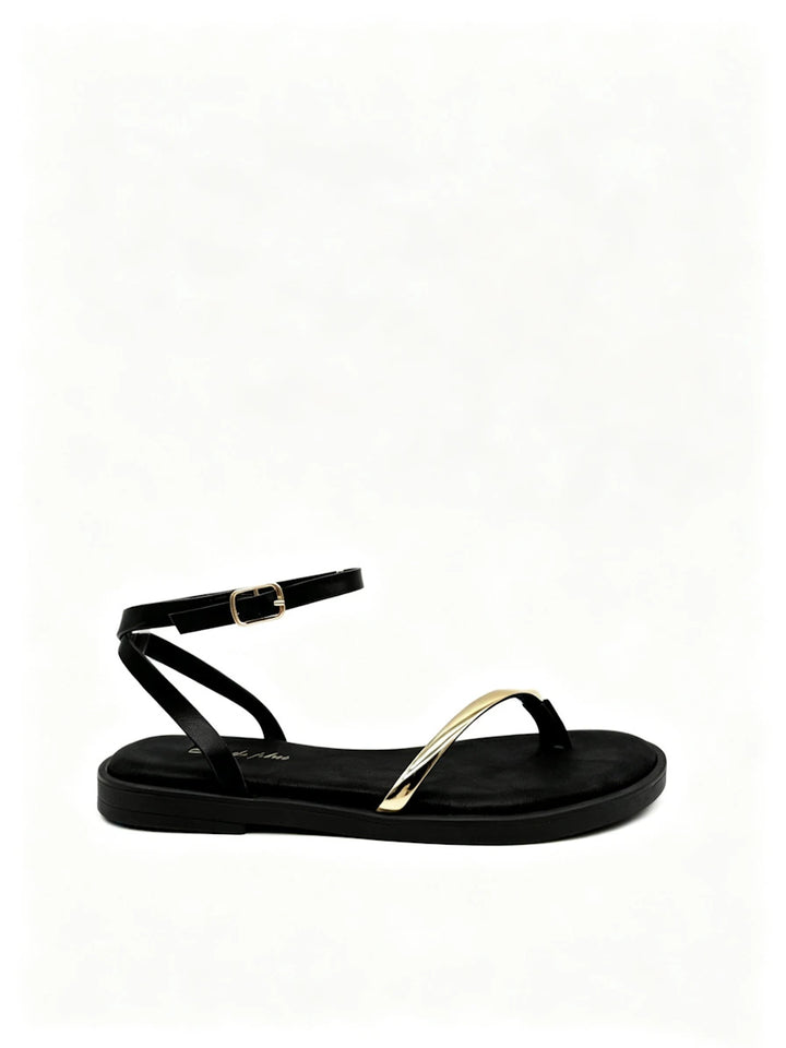 Sandalias de Dedo Confort con Detalle Dorado Flexible