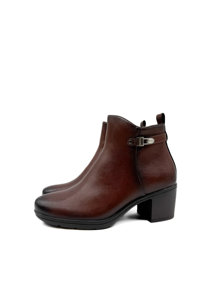 Botines de Tacón Ancho con Hebilla Decorativa y Cremallera