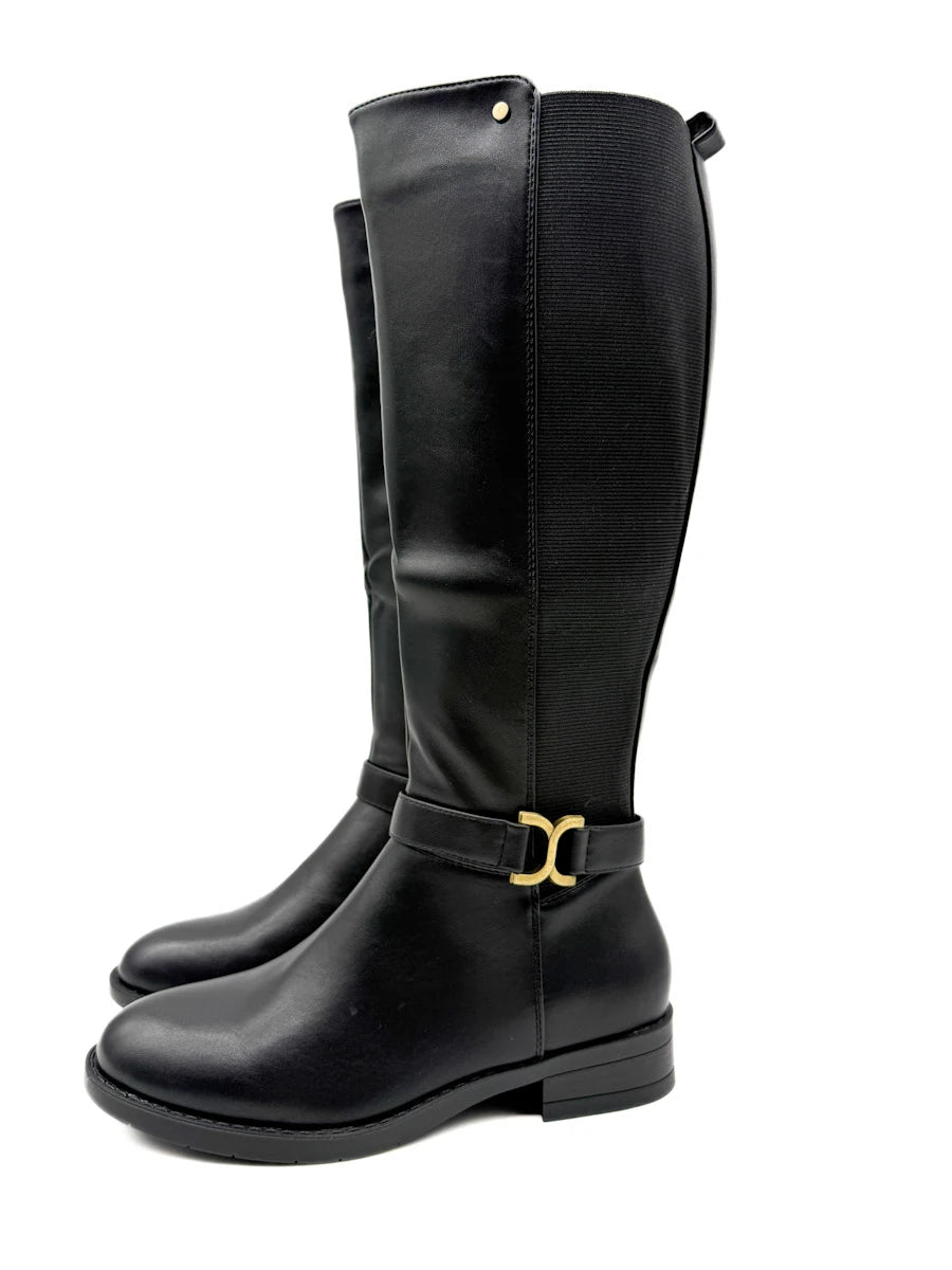 Botas Altas de Piel Sintética con Caña Elástica y Adorno Metálico