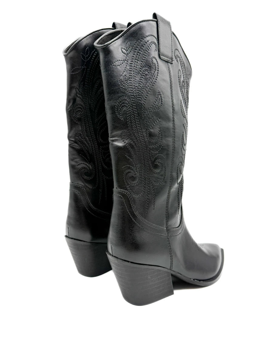 Botas Camperas Cowboy Bordadas de Caña Alta con Tacón Ancho