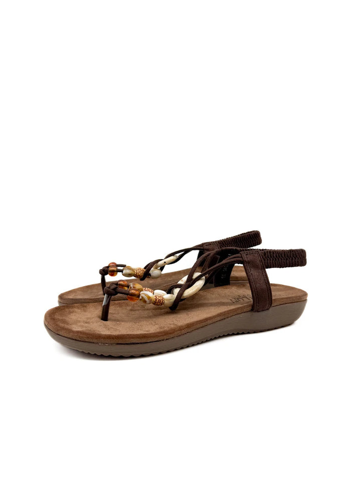 Sandalias Planas Estilo Boho con Cuentas y Tira Elástica - Mujer