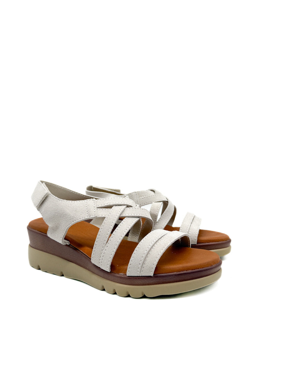 Sandalias Cuña de Piel Cierre Con Velcro