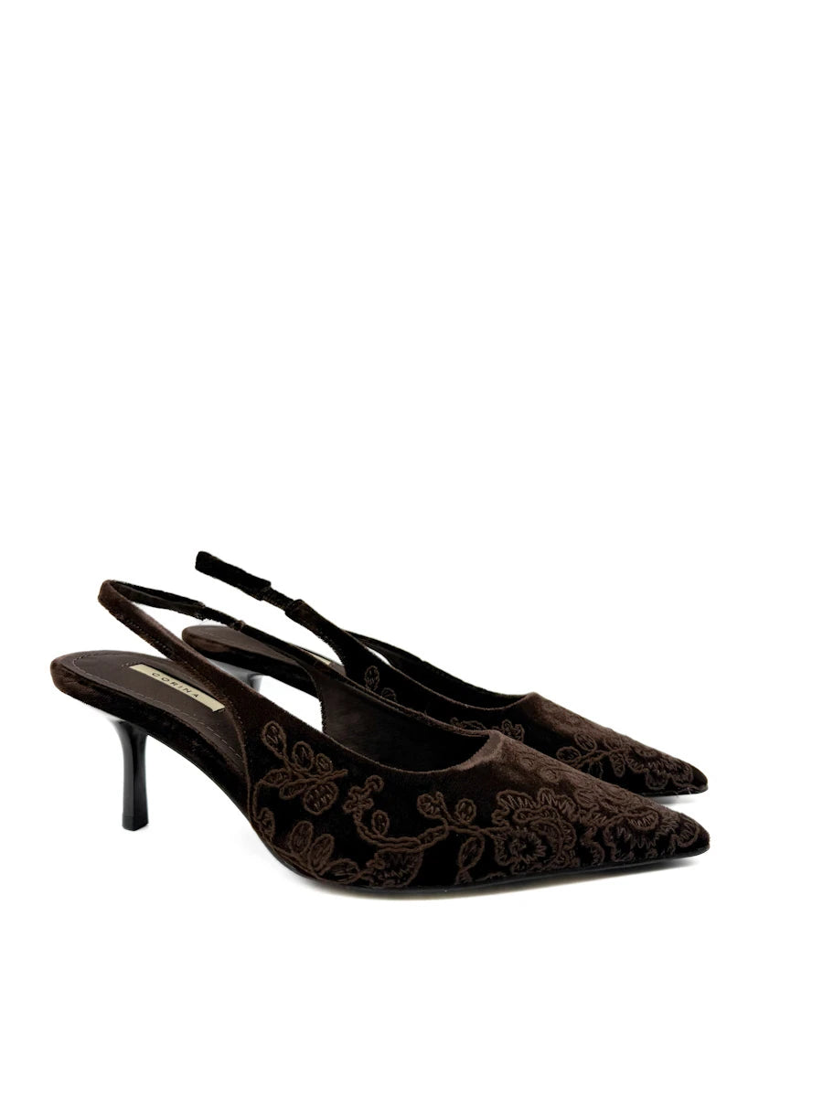 Corina Zapatos Destalonados de Terciopelo Bordado con Tacón Kitten