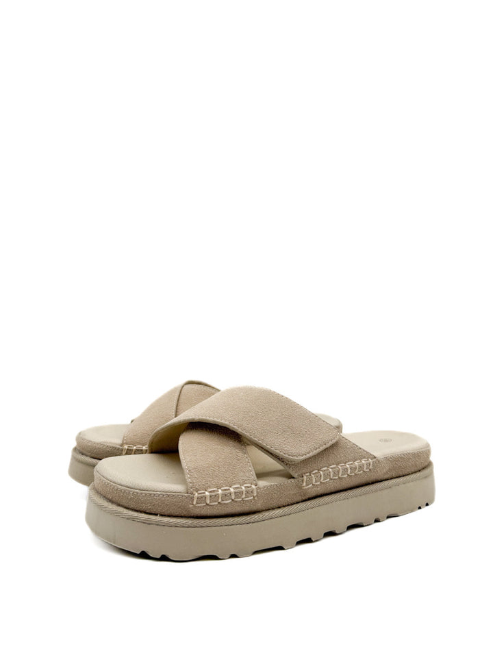 Sandalias de Antelina Tiras Cruzadas con  Velcro