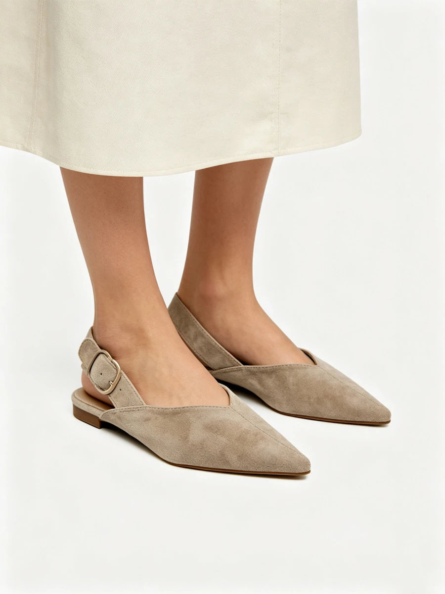 Zapatos Planos Destalonados de Antelina con Escote en V – Elegancia Diaria