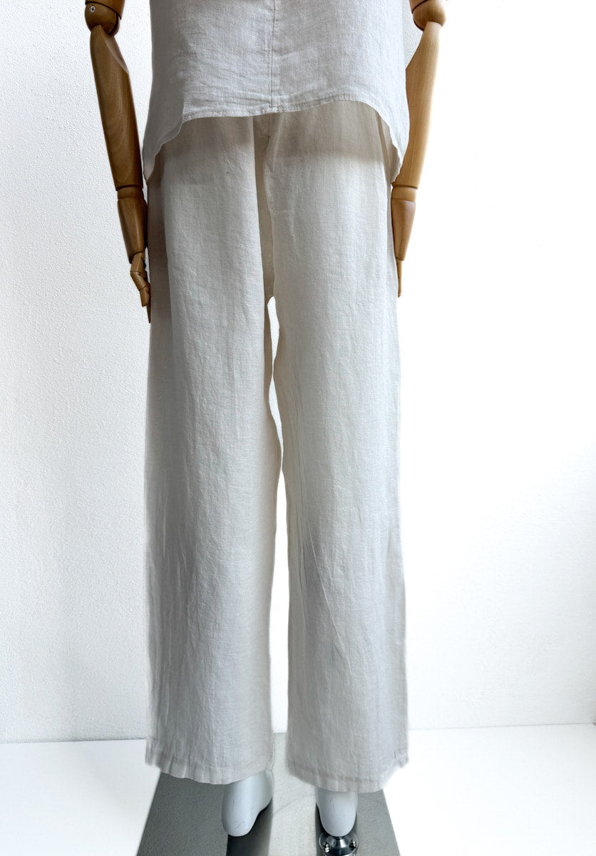 Pantalón de Lino con Cintura Elástica y Lazo Decorativo