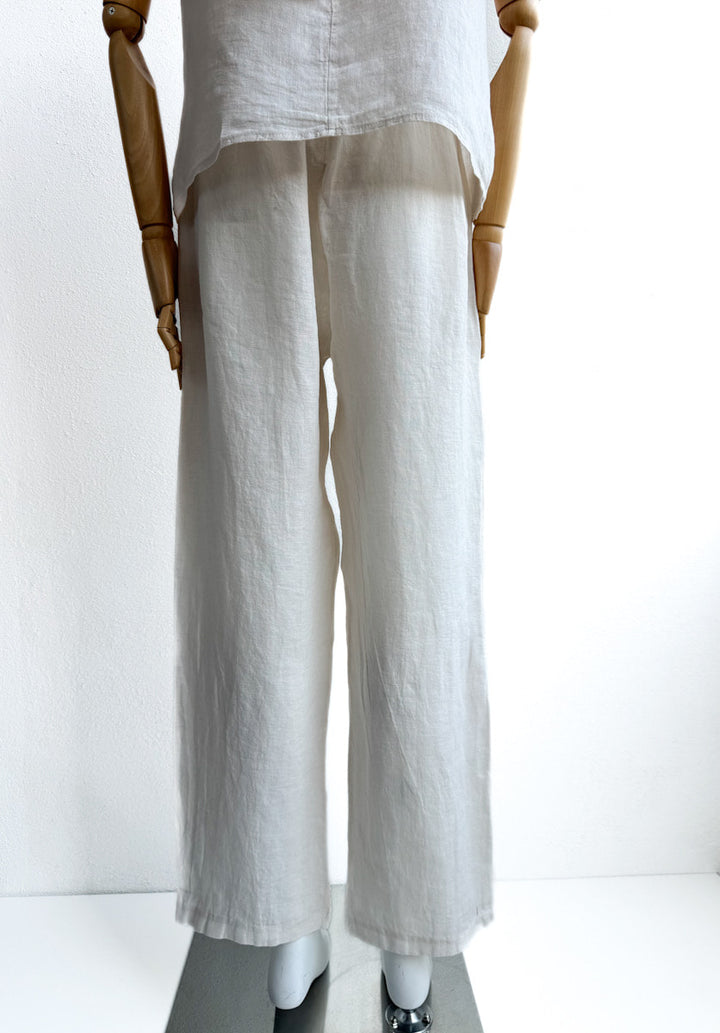 Pantalón de Lino con Cintura Elástica y Lazo Decorativo