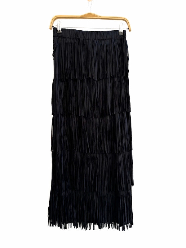 Falda Midi con Flecos y Cintura Elástica