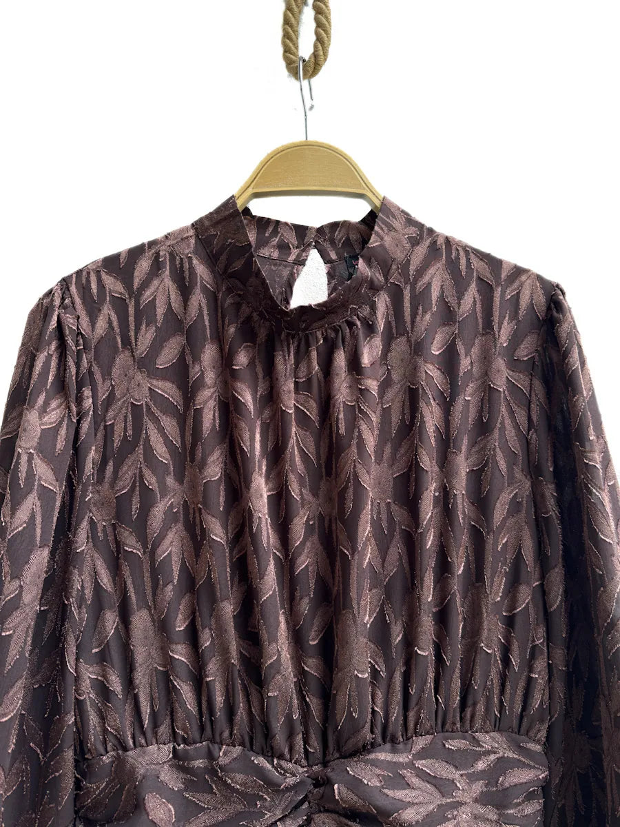 Vestidos Elegante de Manga Larga con Volantes y Estampado Floral