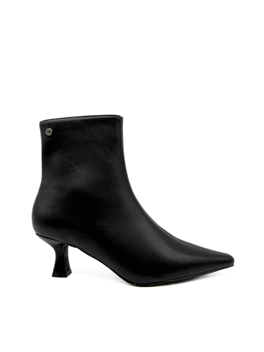 Botines Elegantes con Tacón Curvo y Cremallera Lateral Negro