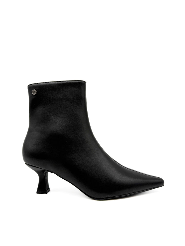 Botines Elegantes con Tacón Curvo y Cremallera Lateral Negro