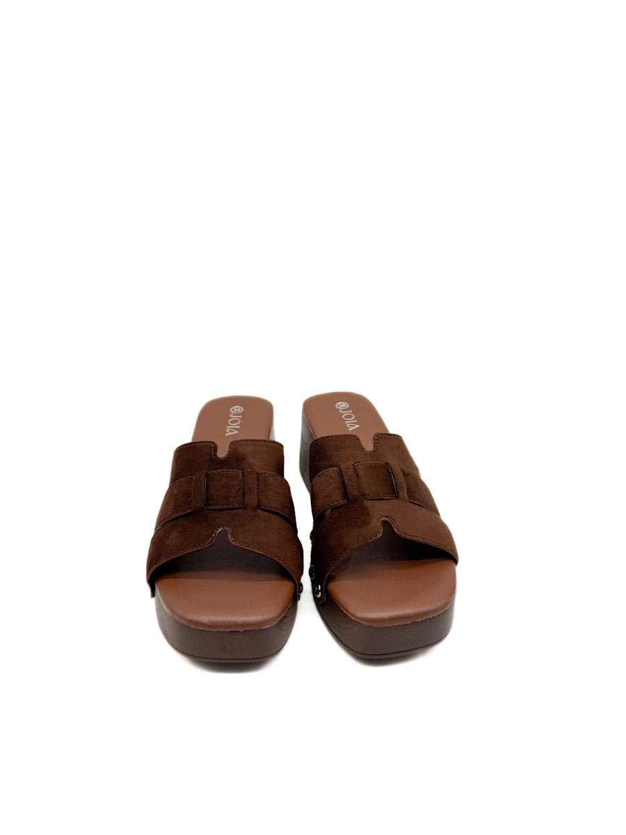 Sandalias de Plataforma Estilo Zueco con Tachuelas y Antelina