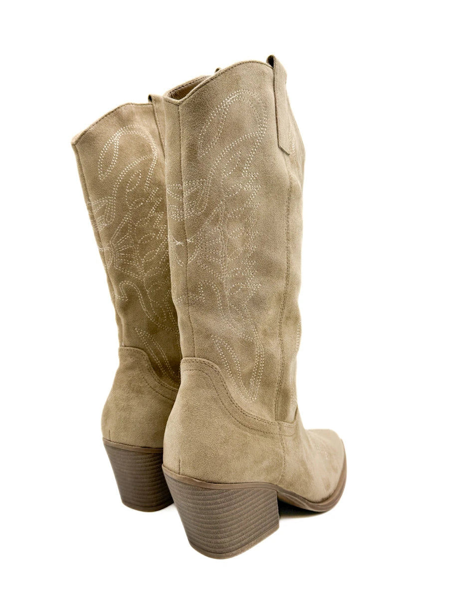 Botas Altas Cowboy de Mujer con Bordados Étnicos y Cremallera