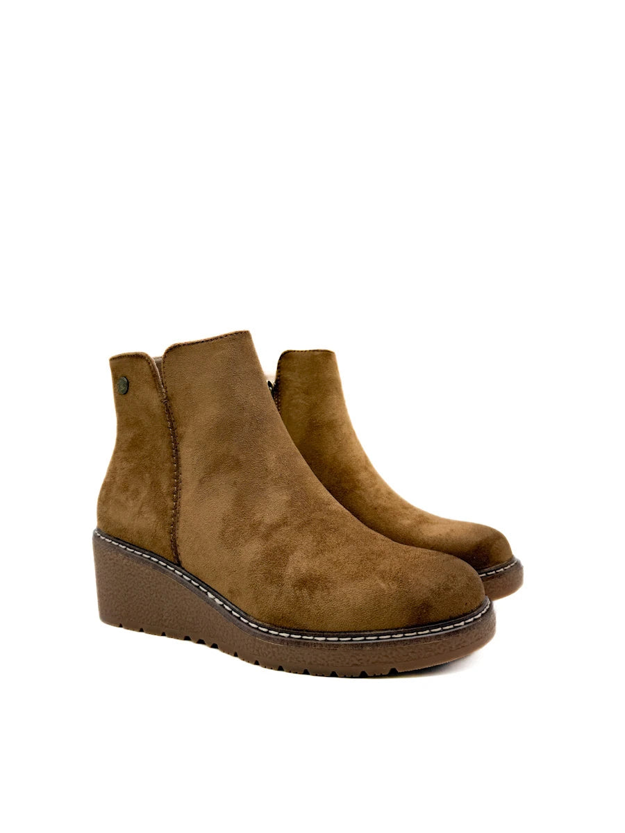 Botines de Cuña para Mujer en Antelina con Cremallera Lateral y Suela de Goma