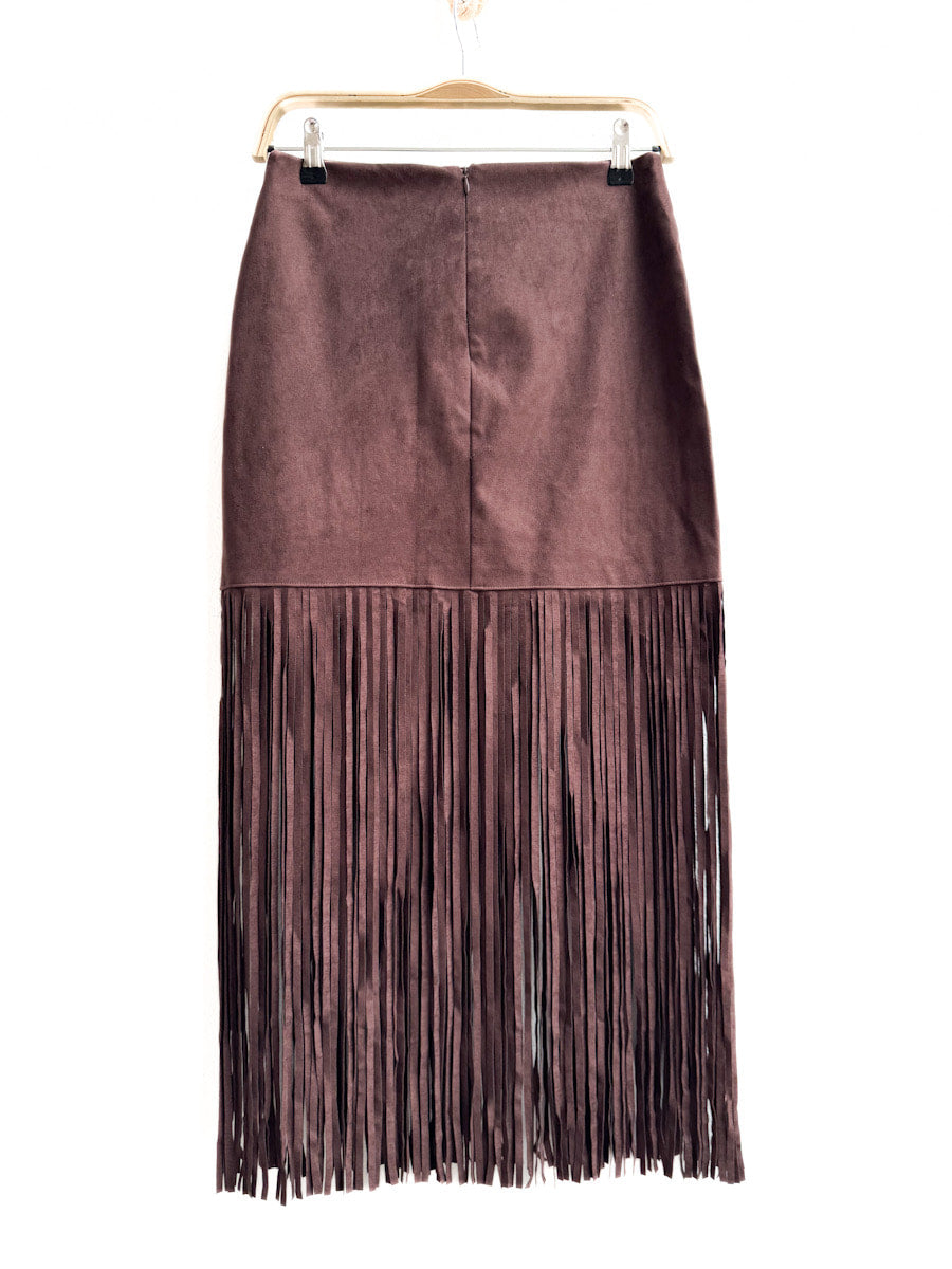 Falda de Antelina Marrón con Flecos y Remaches