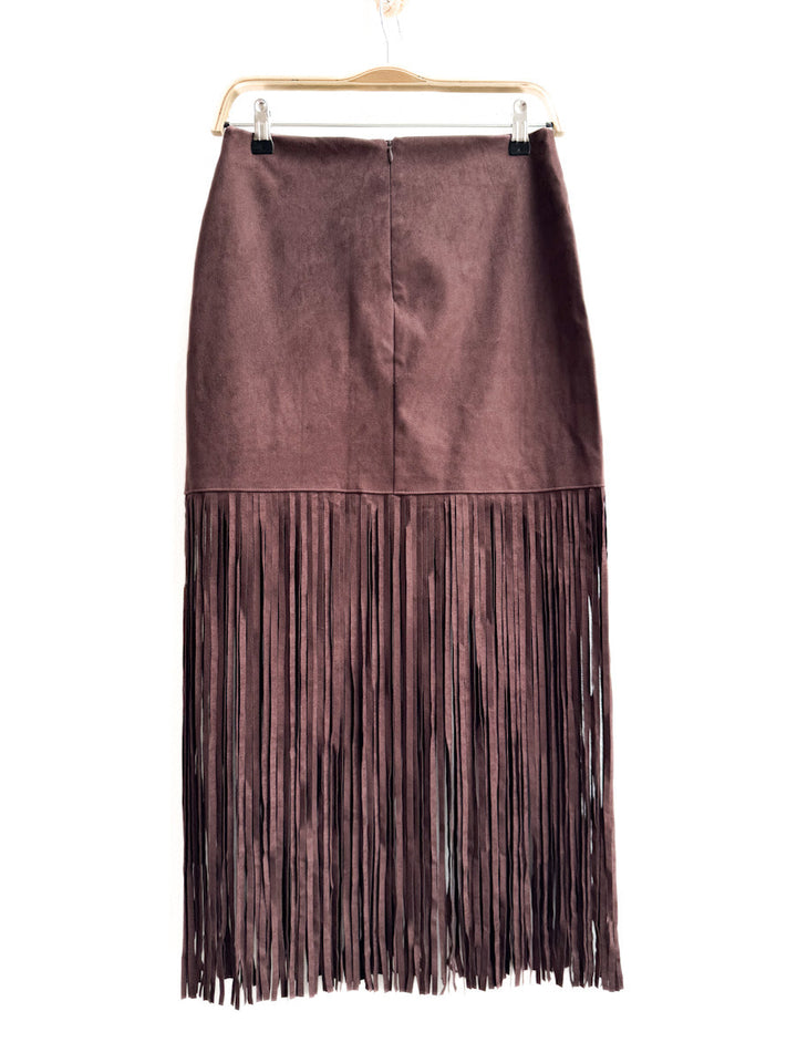 Falda de Antelina Marrón con Flecos y Remaches