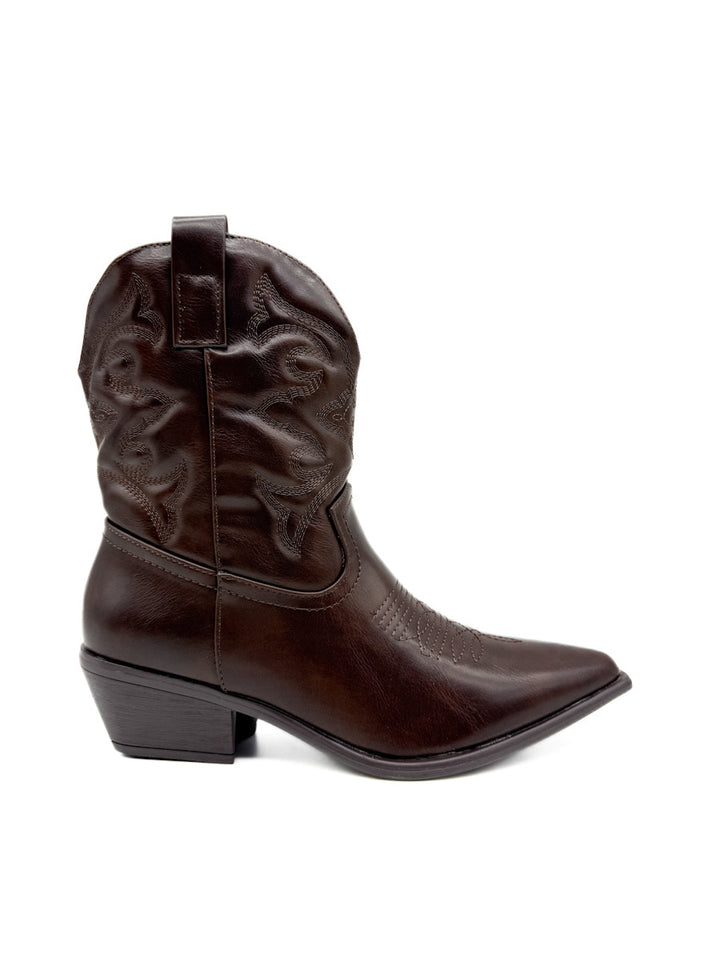 Botín Cowboy de Cuero Sintético Marrón