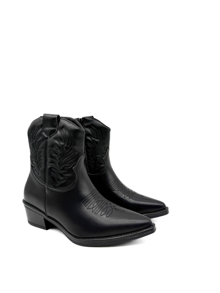 Botines Cowboy con Bordado Étnico para Mujer en Antelina y Piel Sintética