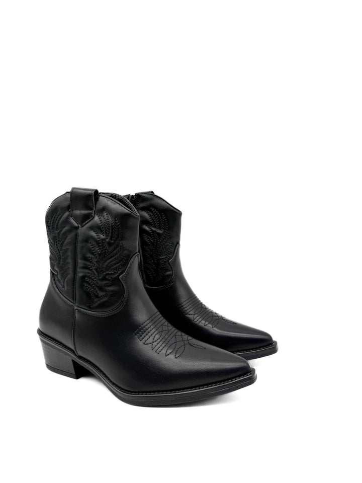 Botines Cowboy con Bordado Étnico para Mujer en Antelina y Piel Sintética